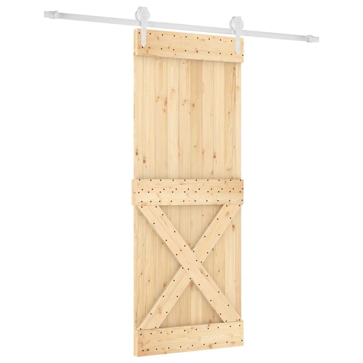 Sliding Door Solid Pine Wood Natural White 90 x 210 cm Space-Saving Room Divider
