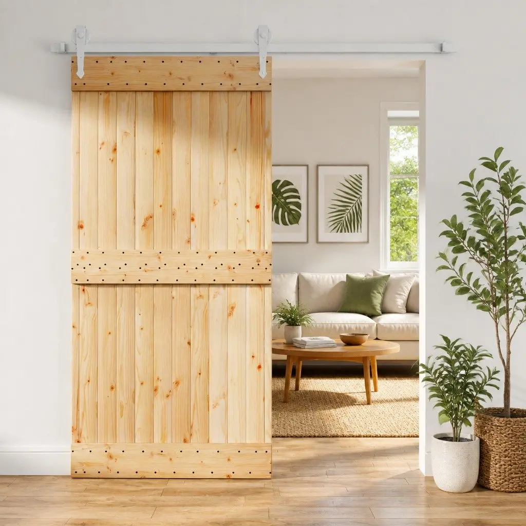 Sliding Door Solid Pine Wood Natural White 100 x 210 cm Modern Space-Saving