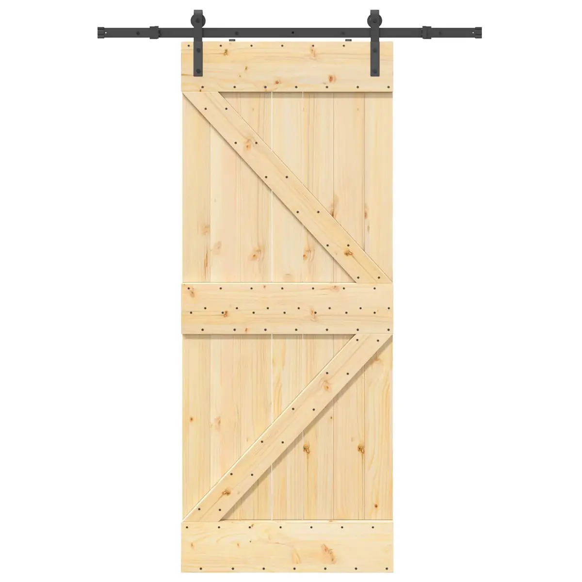 Sliding Door Natural Pine Wood Black Steel Track Space Saving 85 cm x 210 cm