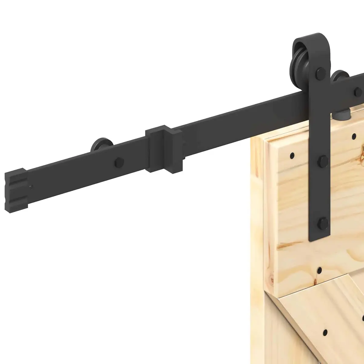 Sliding Door Natural Pine Wood Black Steel Track Space Saving 85 cm x 210 cm