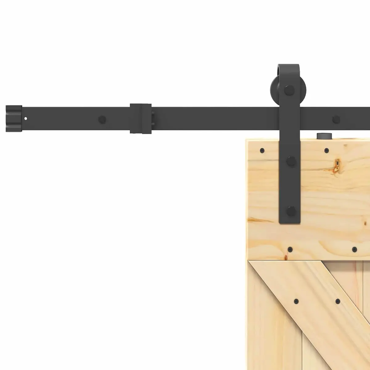 Sliding Door Natural Pine Wood Black Steel Track Space Saving 85 cm x 210 cm