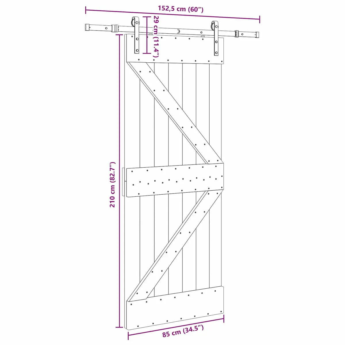 Sliding Door Natural Pine Wood Black Steel Track Space Saving 85 cm x 210 cm