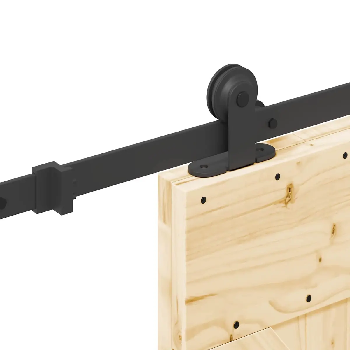 Sliding Door with Natural Wood Frame and Black Steel Track Space-Saving Modern
