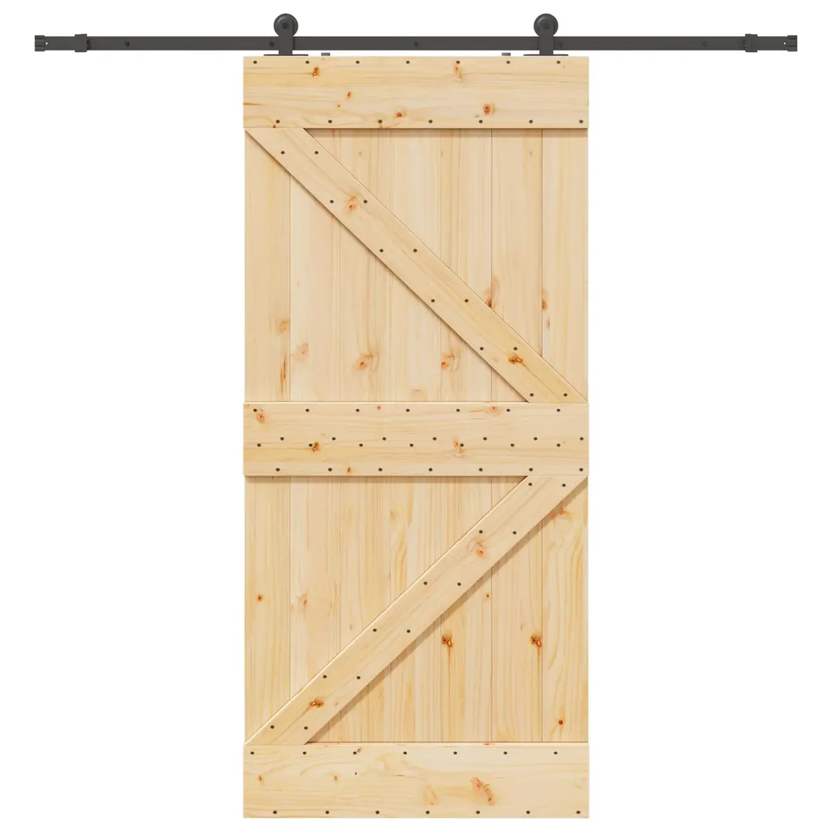 Sliding Door Modern Room Divider Space Saving 90 x 210 cm Natural Wood with Black Steel Track