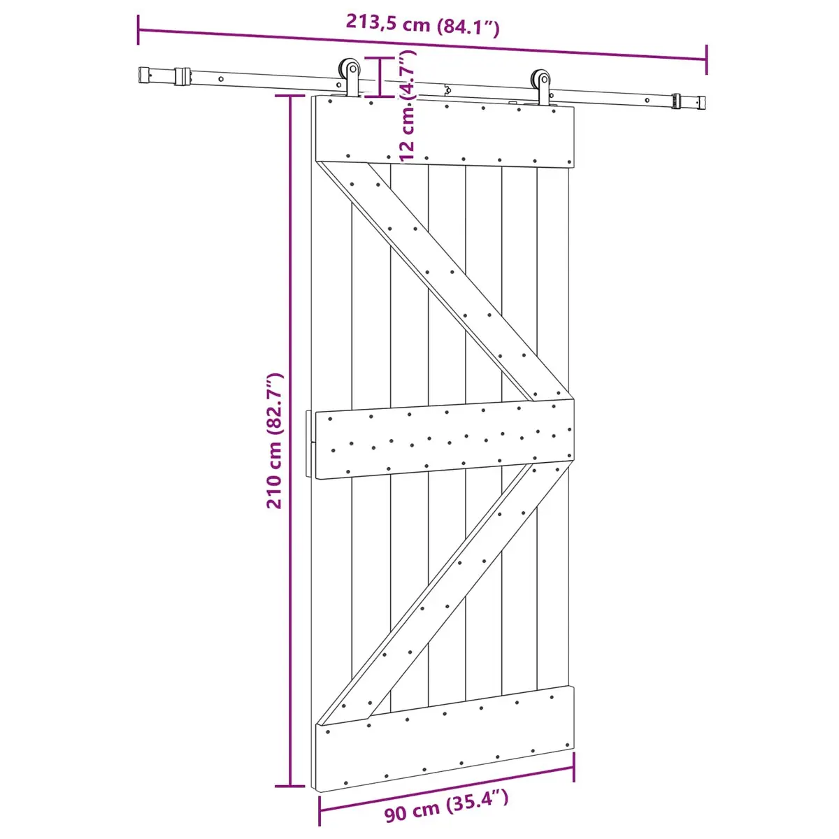 Sliding Door Modern Room Divider Space Saving 90 x 210 cm Natural Wood with Black Steel Track