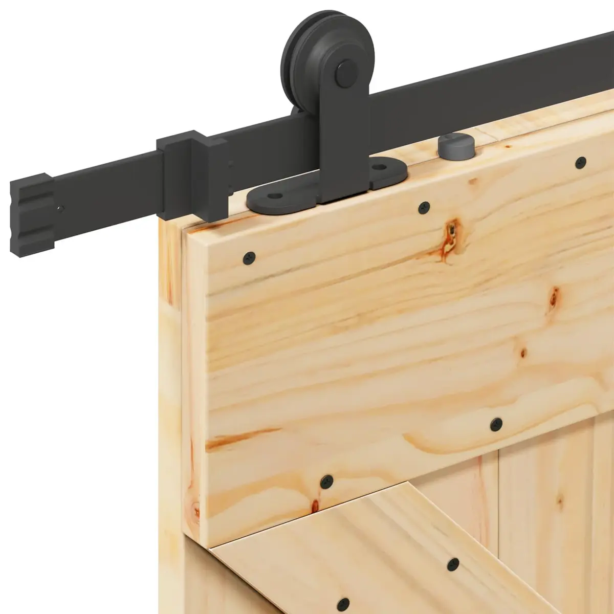 Sliding Door Modern Interior Pine Wood Brown 100 cm x 210 cm with Powder-Coated Steel Track