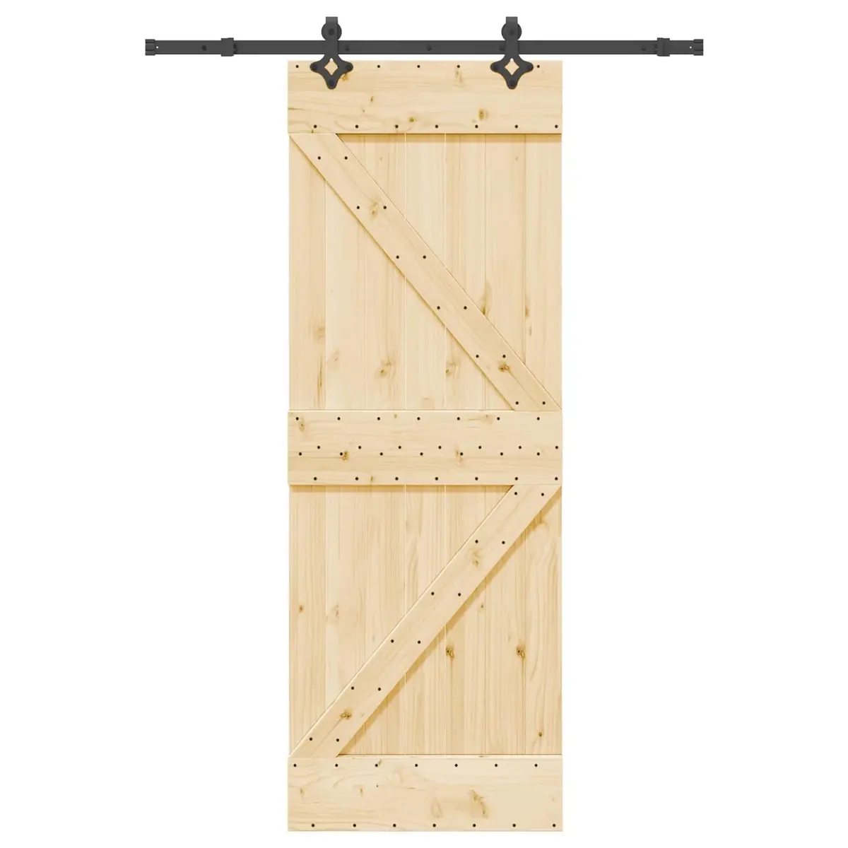 Sliding Door Natural Pine Wood Black Steel Track 70x210cm Modern Room Divider