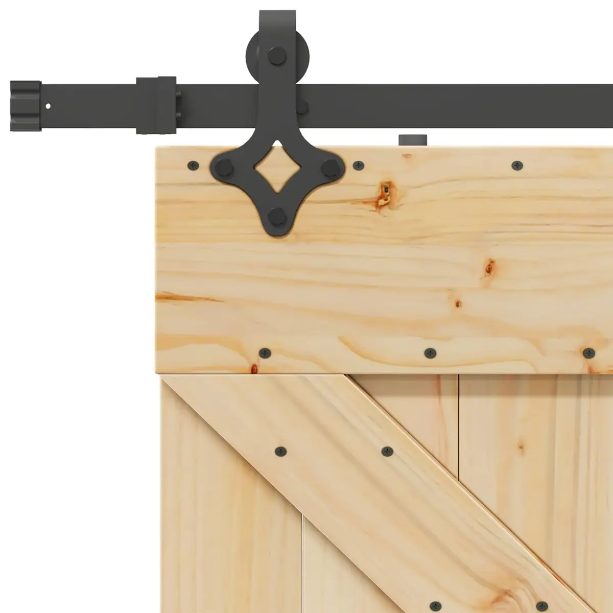 Sliding Door 80x210cm Natural Pine Wood Black Steel Track Modern Room Divider