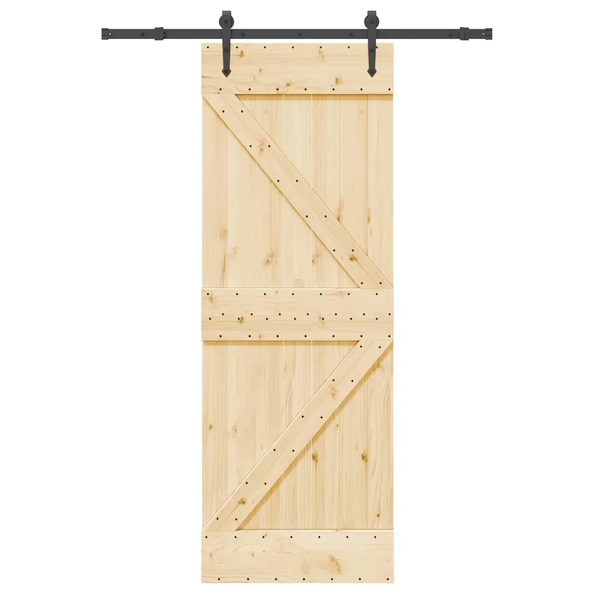 Room Divider Sliding Door Compact Natural Pine Wood with Black Track 70x210cm