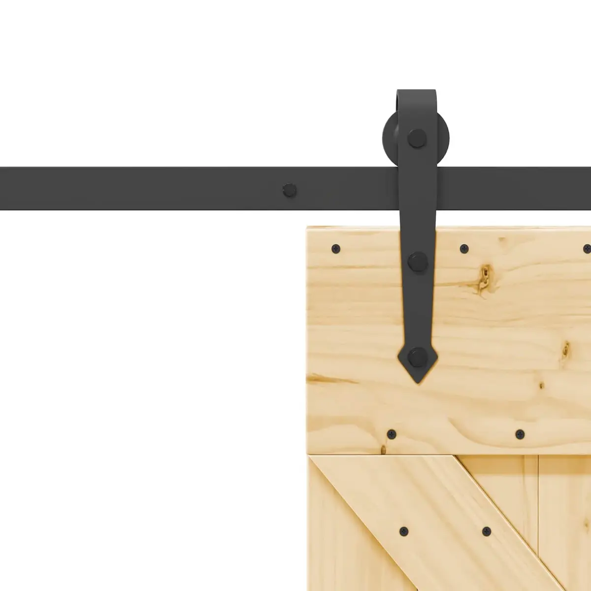 Room Divider Sliding Door Compact Natural Pine Wood with Black Track 70x210cm