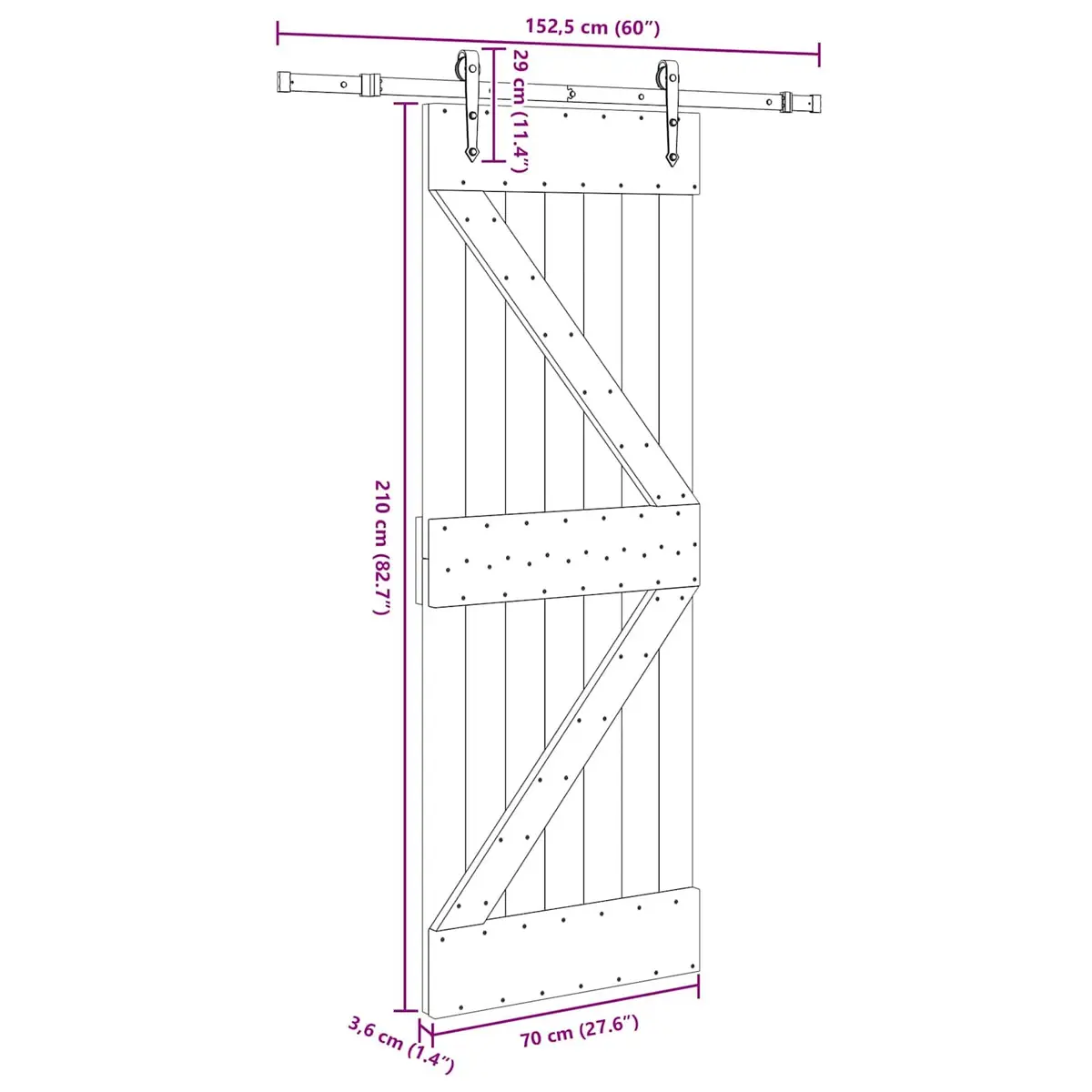 Room Divider Sliding Door Compact Natural Pine Wood with Black Track 70x210cm
