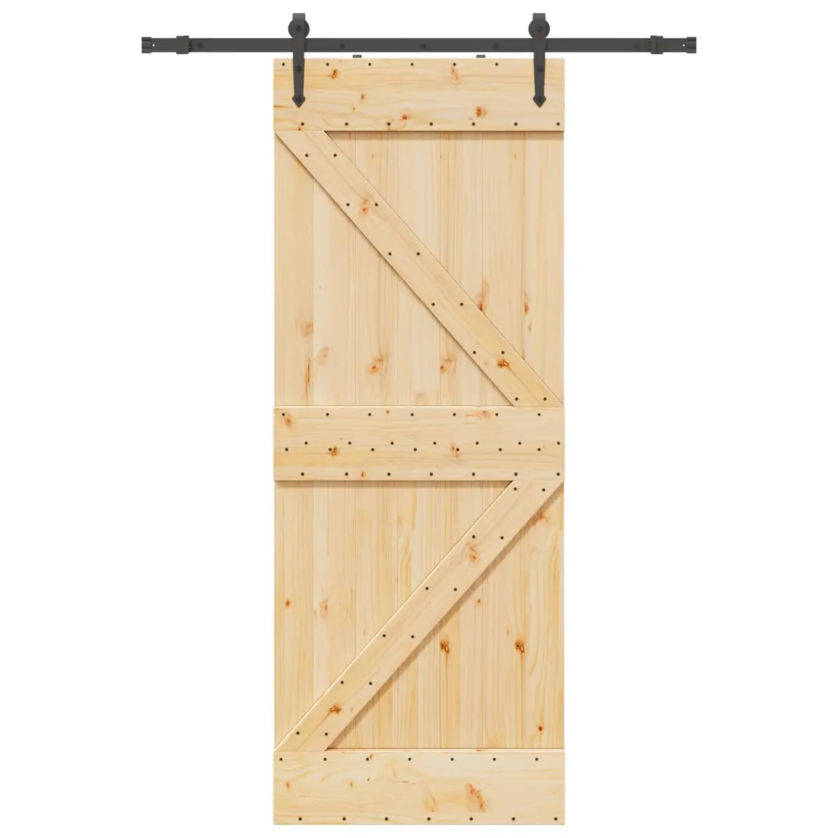 Sliding Door Modern Design Pine Wood Frame Black Track Space Saving Room Divider