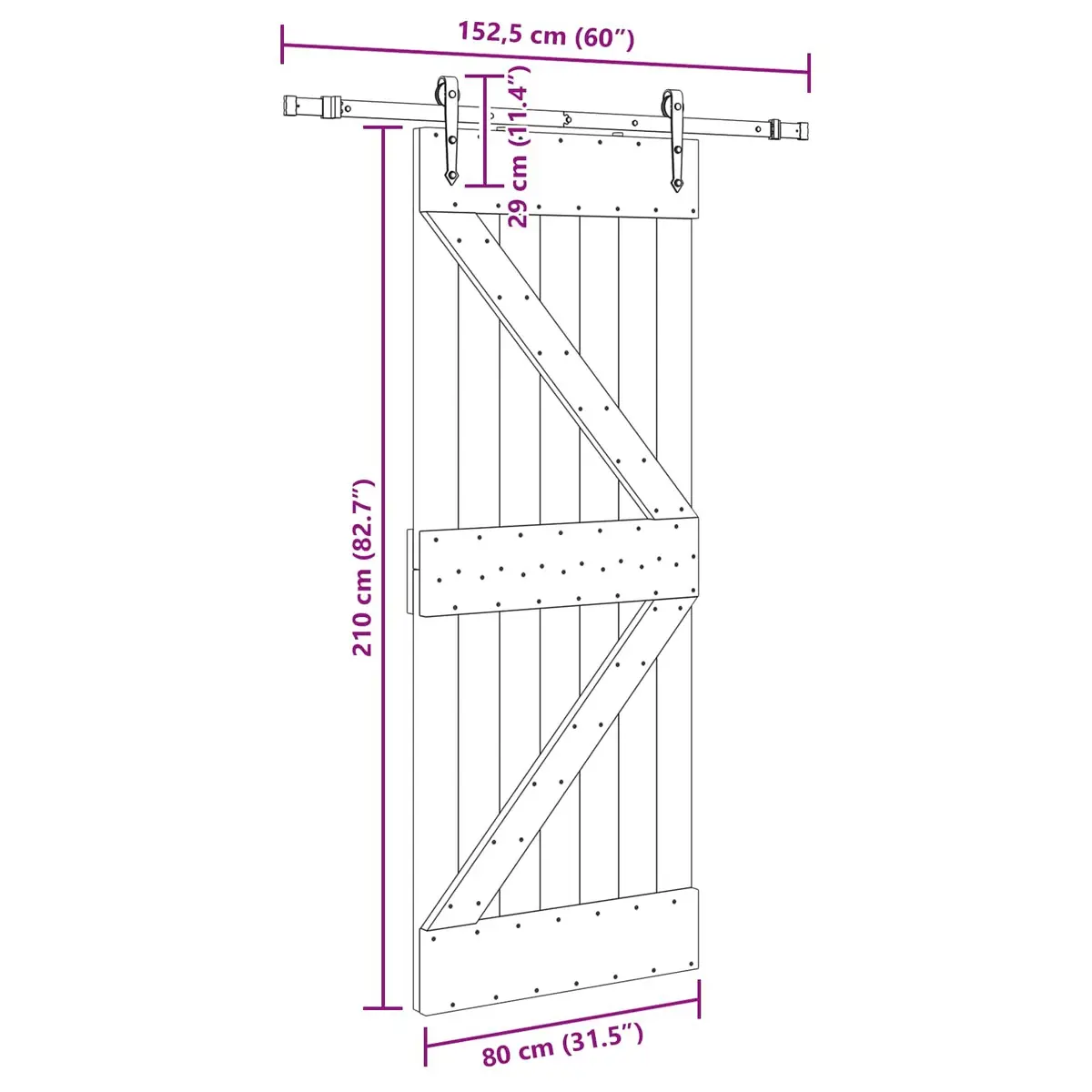 Sliding Door Modern Design Pine Wood Frame Black Track Space Saving Room Divider