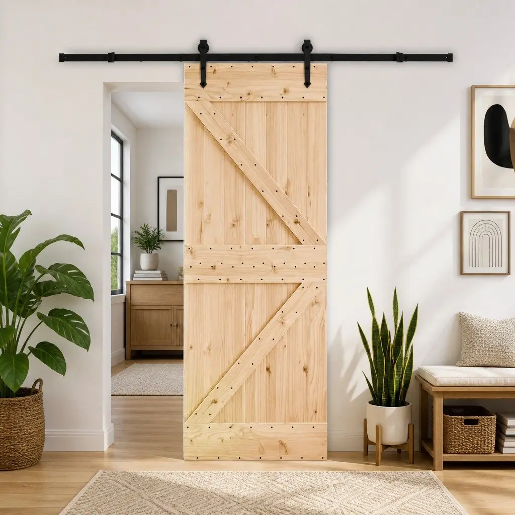 Room Divider Sliding Door Pine Wood Brown 70x210cm