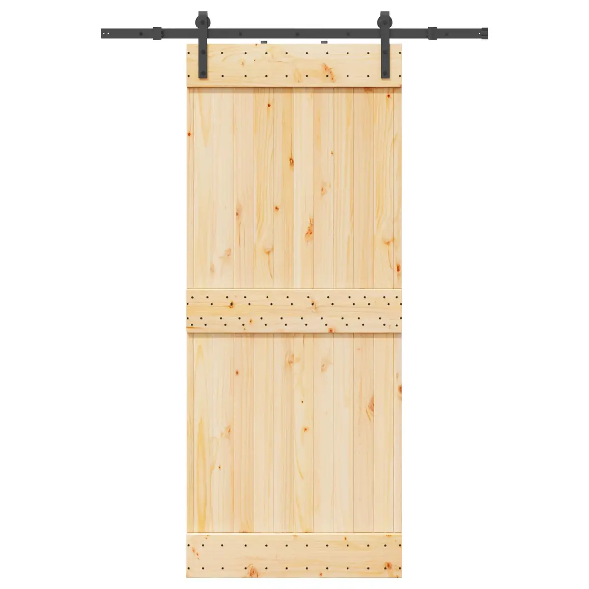 Sliding Door Natural Pine Wood Black Frame Modern Minimalist Space-Saving