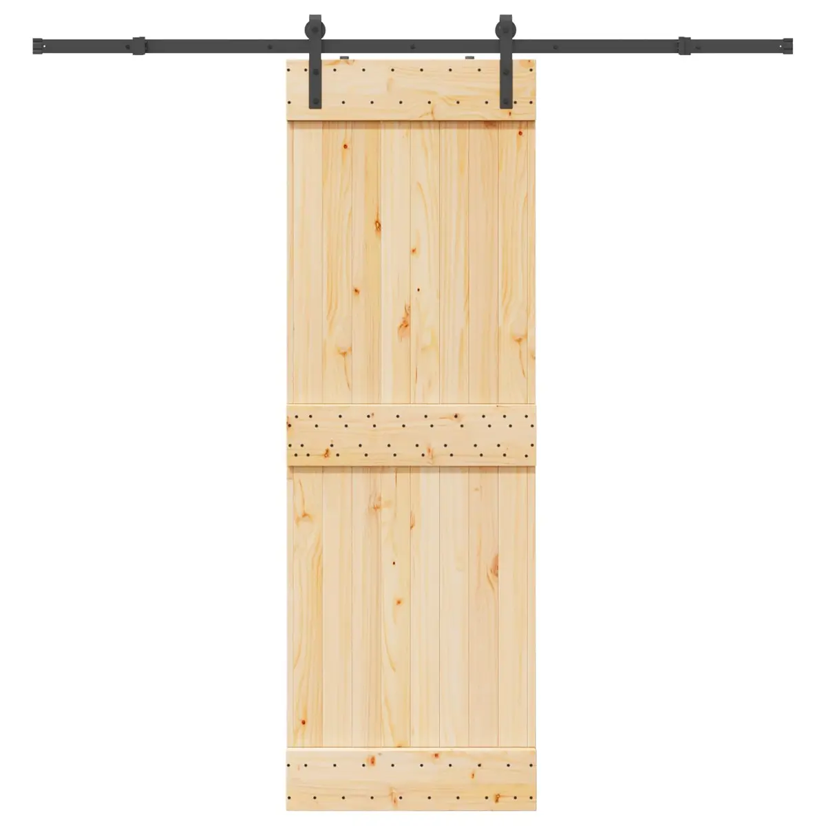 Sliding Door Pine Wood Frame Steel Track Modern Space-Saving Interior 70x210cm