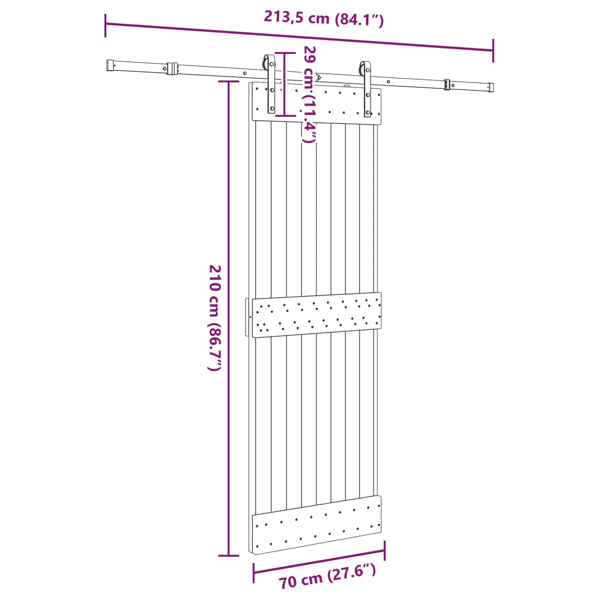 Sliding Door Pine Wood Frame Steel Track Modern Space-Saving Interior 70x210cm