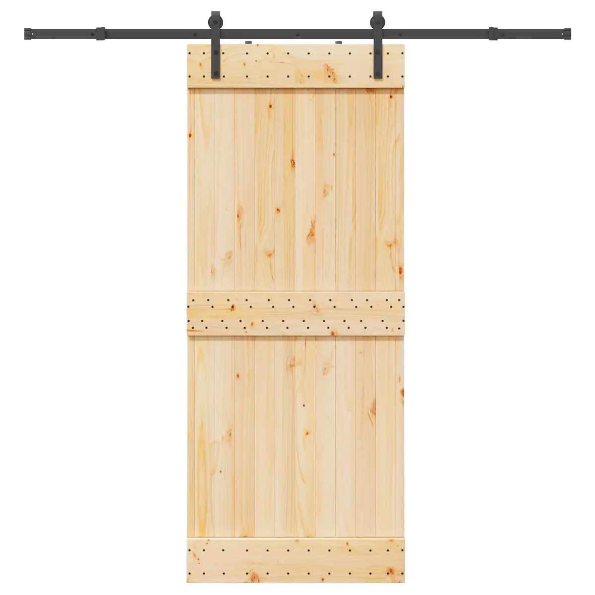 Sliding Door Pine Wood Natural Black Frame Space-Saving Modern Interior 85x210cm
