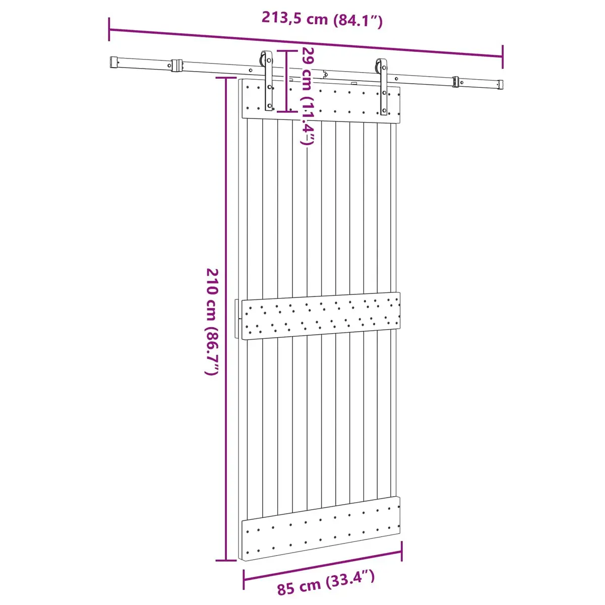 Sliding Door Pine Wood Natural Black Frame Space-Saving Modern Interior 85x210cm