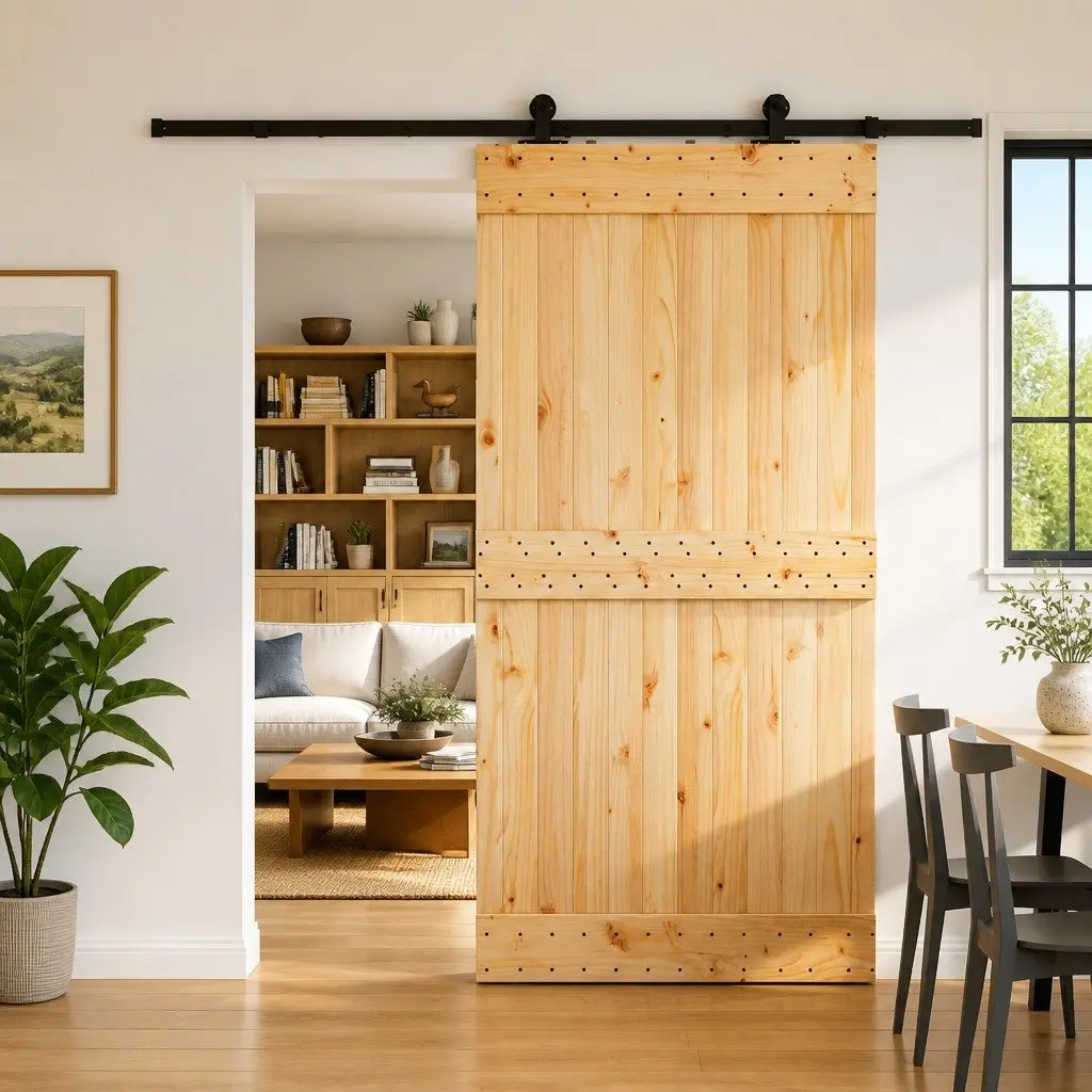 Sliding Door Natural Brown Black Modern Space Saving 100 x 210 cm