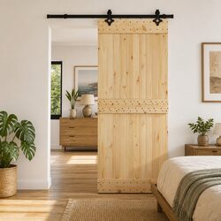 Your Ideal Sliding Door in Natural Pine Wood and Steel Frame 85x210cm