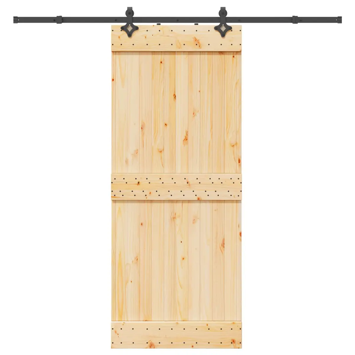 Sliding Door Modern Room Divider Natural Pine Wood 85x210cm Black Track