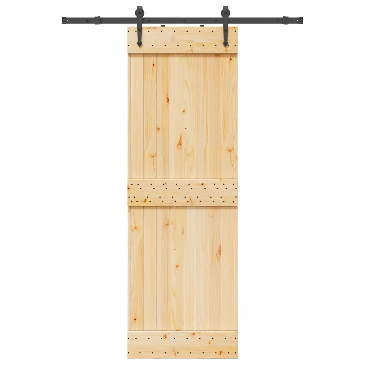 Sliding Door Modern Design Natural Pine Wood Black Steel Track 70 x 210cm