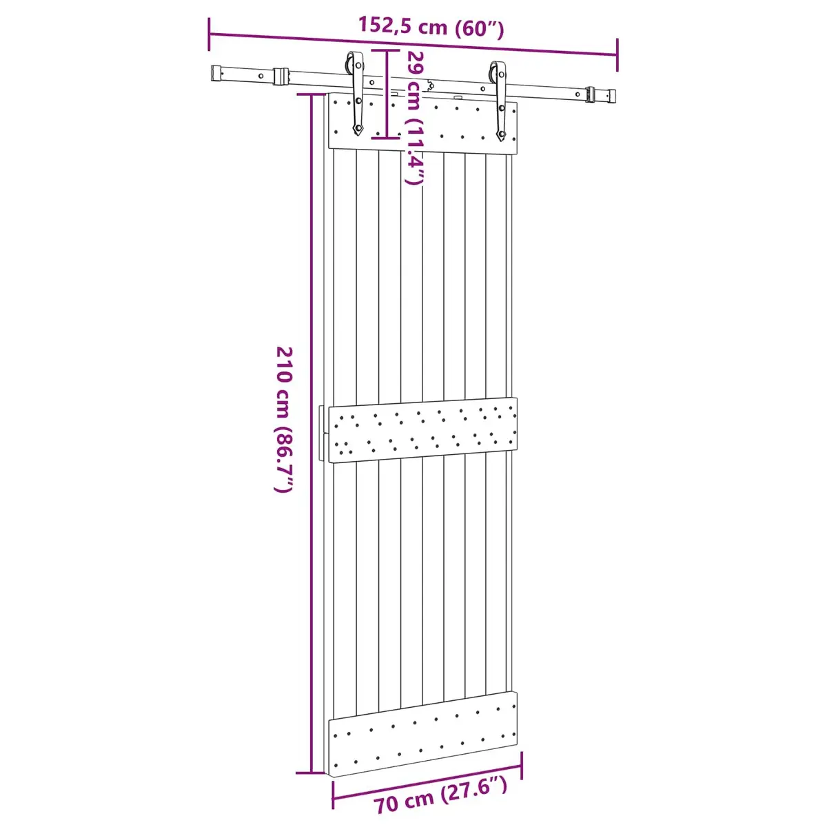 Sliding Door Modern Design Natural Pine Wood Black Steel Track 70 x 210cm