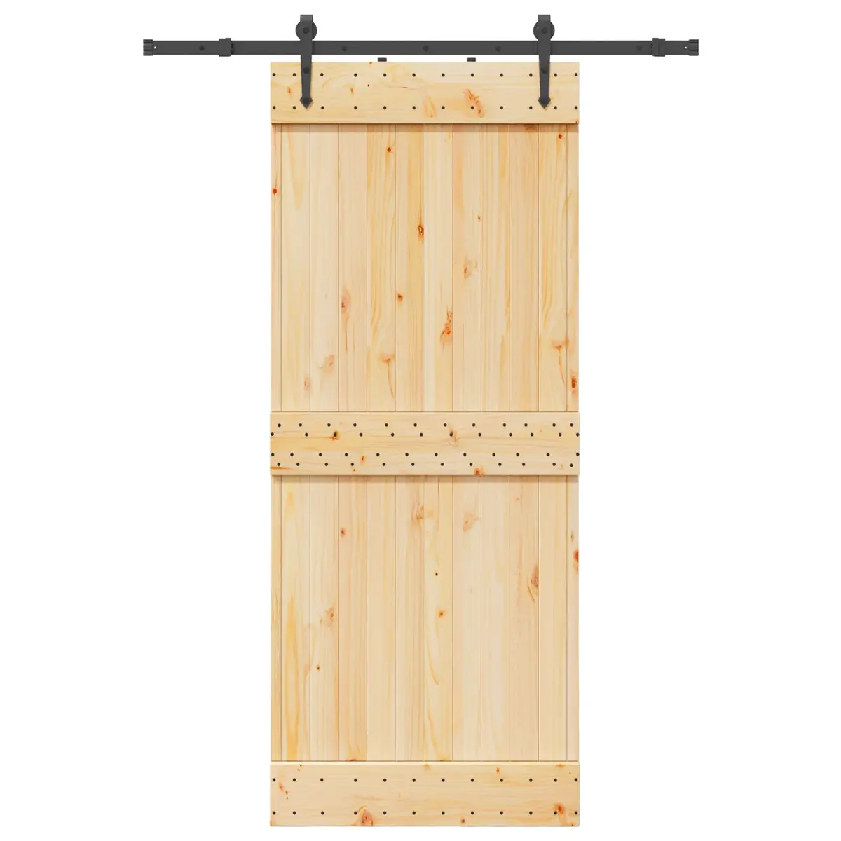 Sliding Door Natural Pine Wood Black Track 85 x 210 cm Modern Room Divider