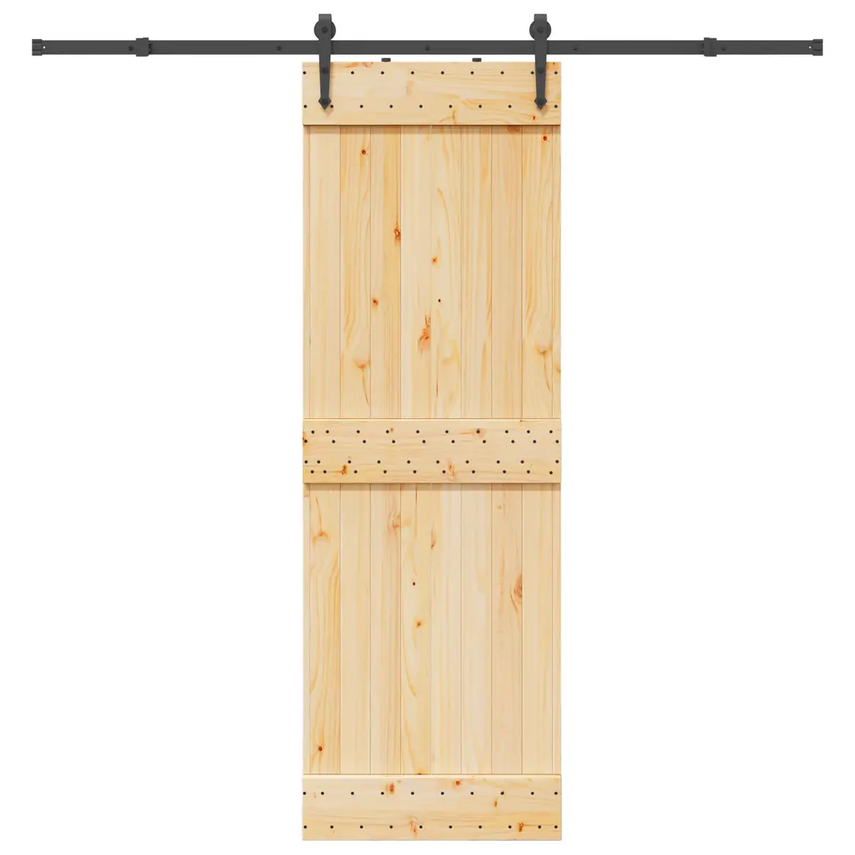 Sliding Door Modern Design Pine Wood Frame Steel Track Natural Black 70x210cm