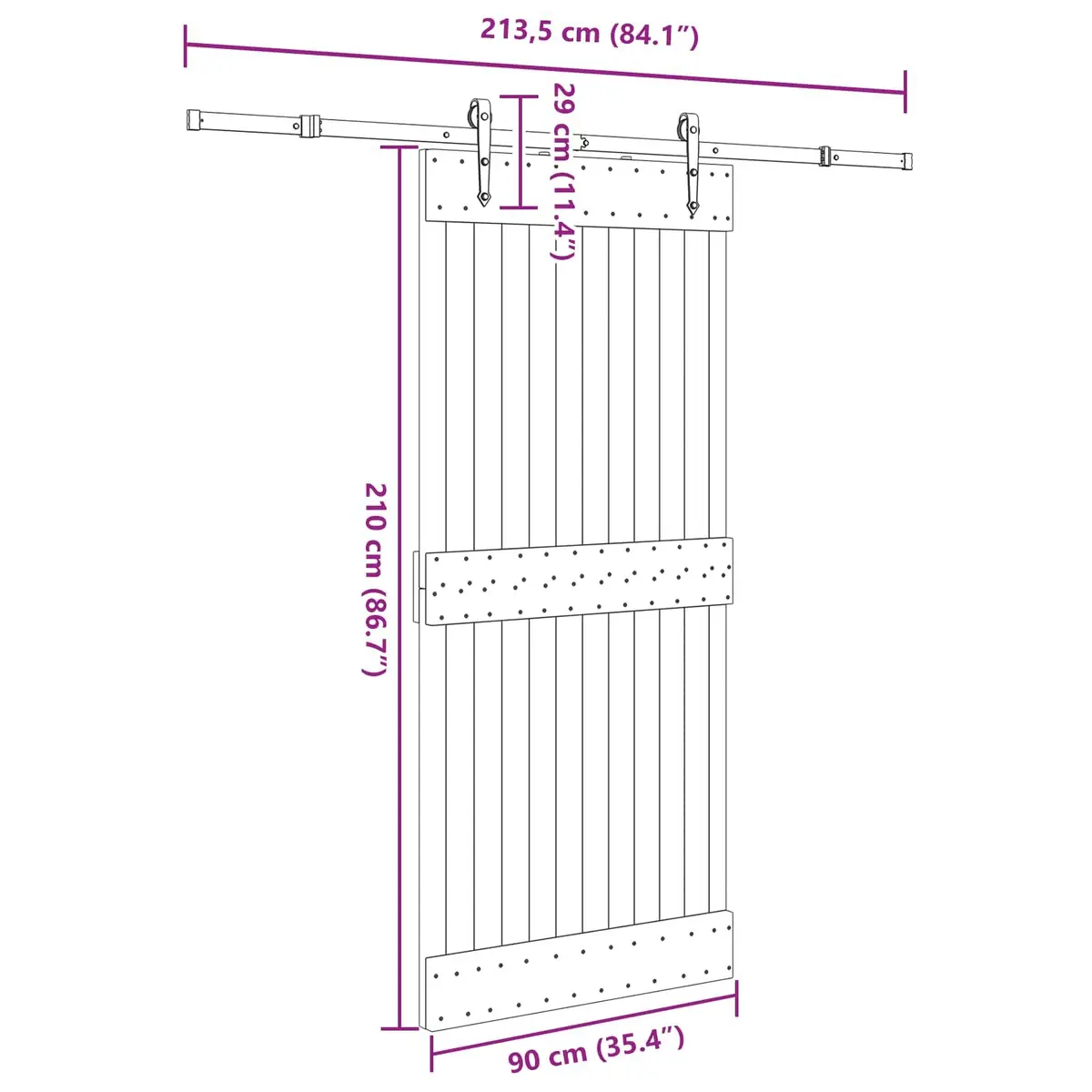 Sliding Door Natural Brown Black Modern Space-Saving 90 x 210 cm