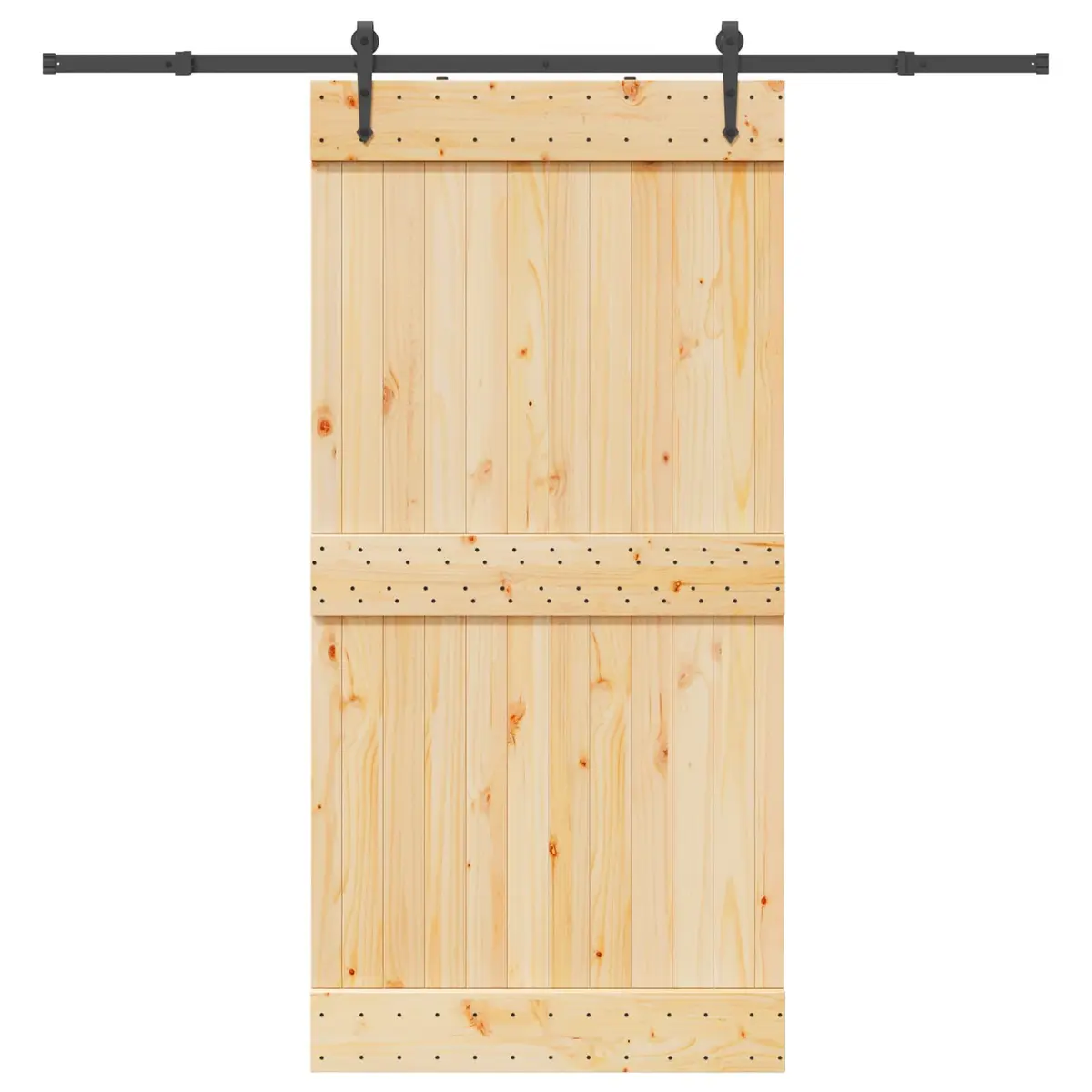 Sliding Door Modern Room Divider Space-Saving Pine Wood Black Track 100x210cm