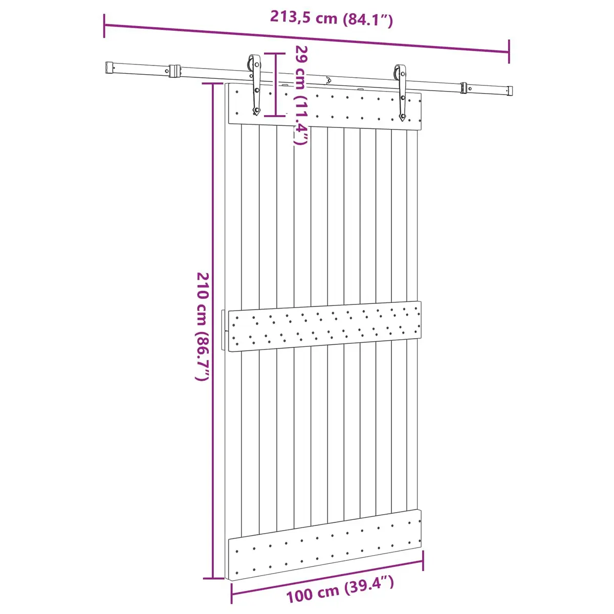 Sliding Door Modern Room Divider Space-Saving Pine Wood Black Track 100x210cm