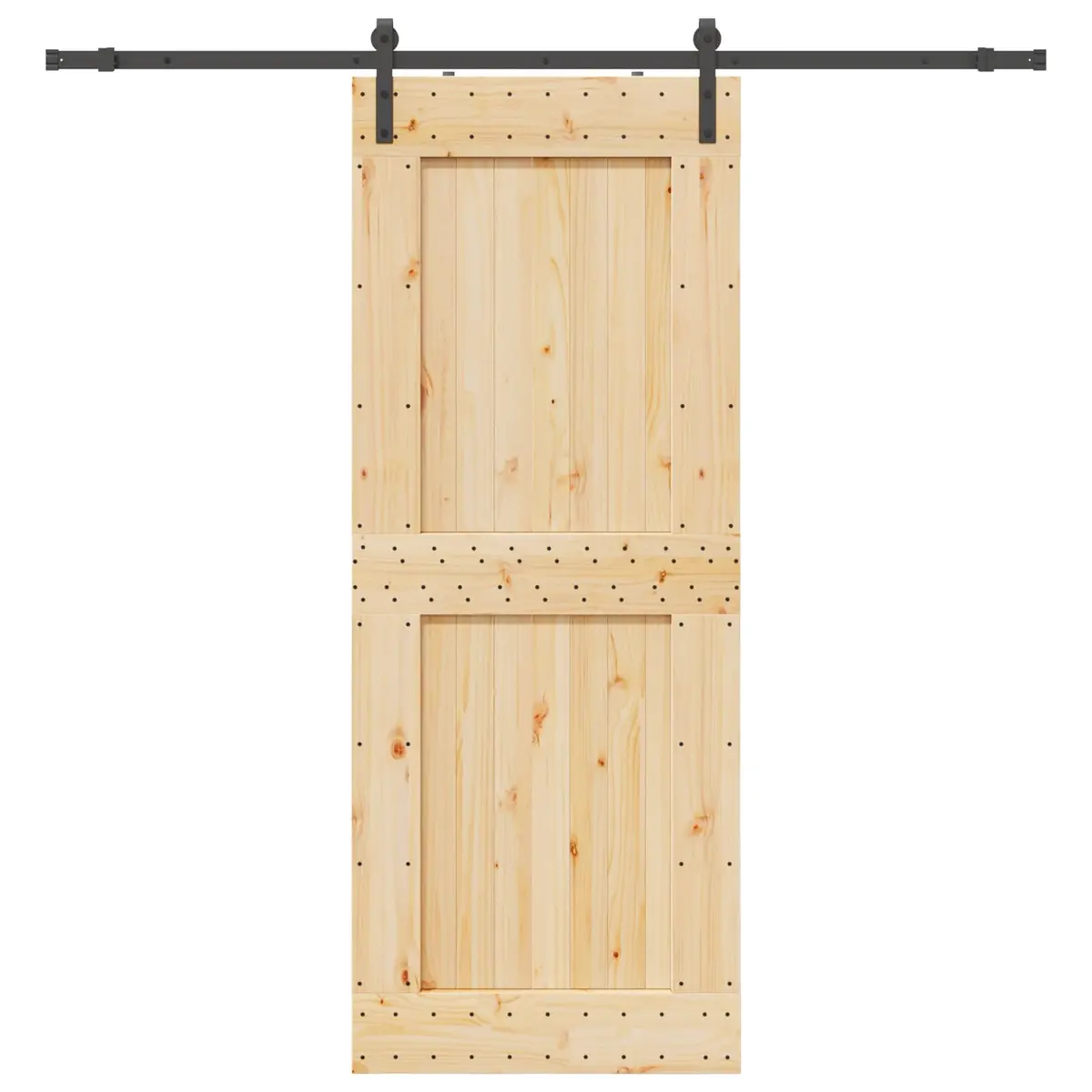 Sliding Door with Natural Pine Wood Frame and Black Steel Track 90x210cm Modern