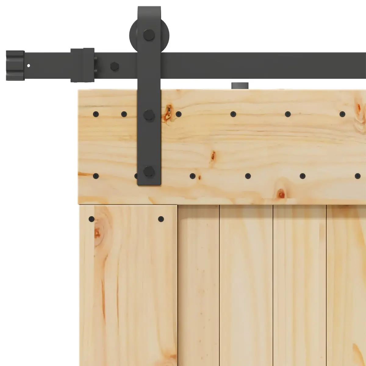 Sliding Door with Natural Pine Wood Frame and Black Steel Track 90x210cm Modern