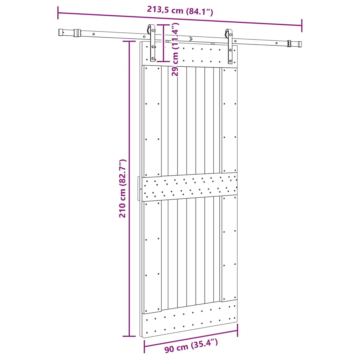 Sliding Door with Natural Pine Wood Frame and Black Steel Track 90x210cm Modern