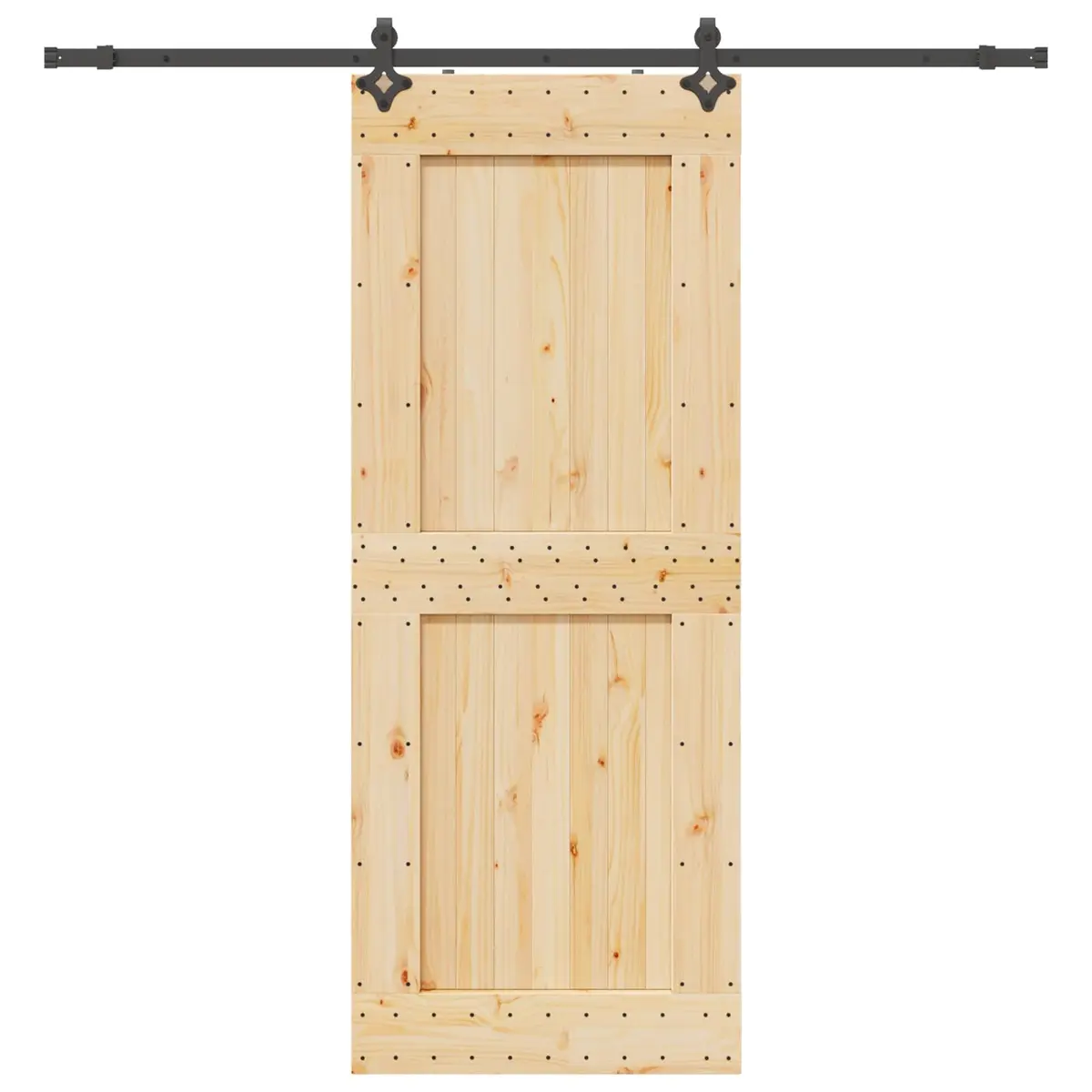 Sliding Door Natural Pine Wood Black Track 90 x 210 cm Modern Room Divider
