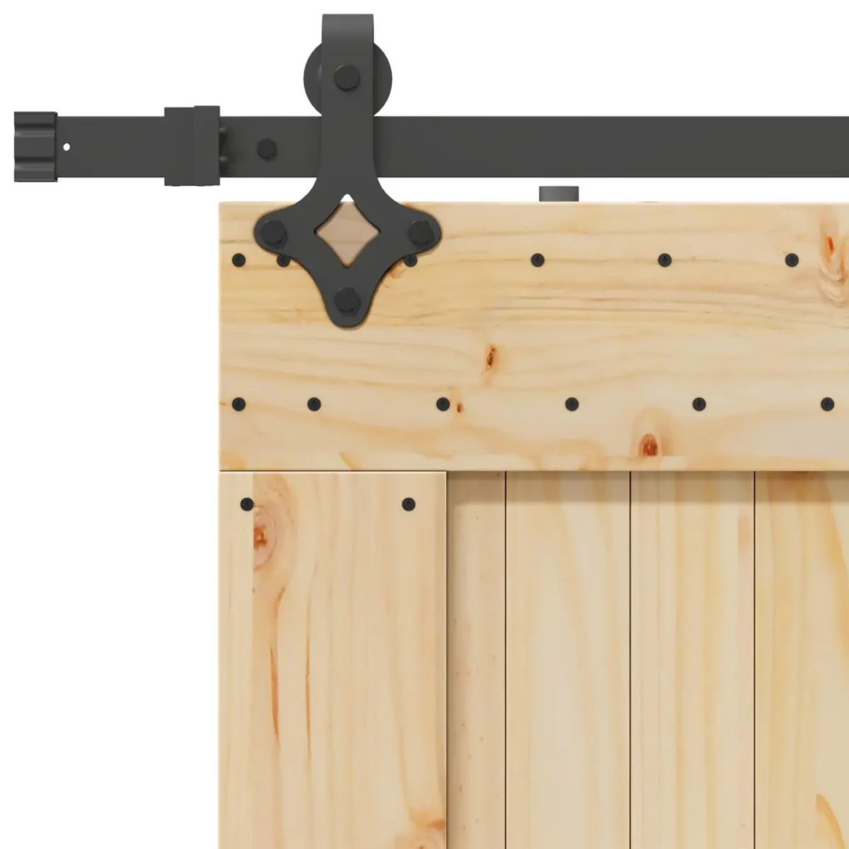 Sliding Door Natural Pine Wood Black Track 90 x 210 cm Modern Room Divider