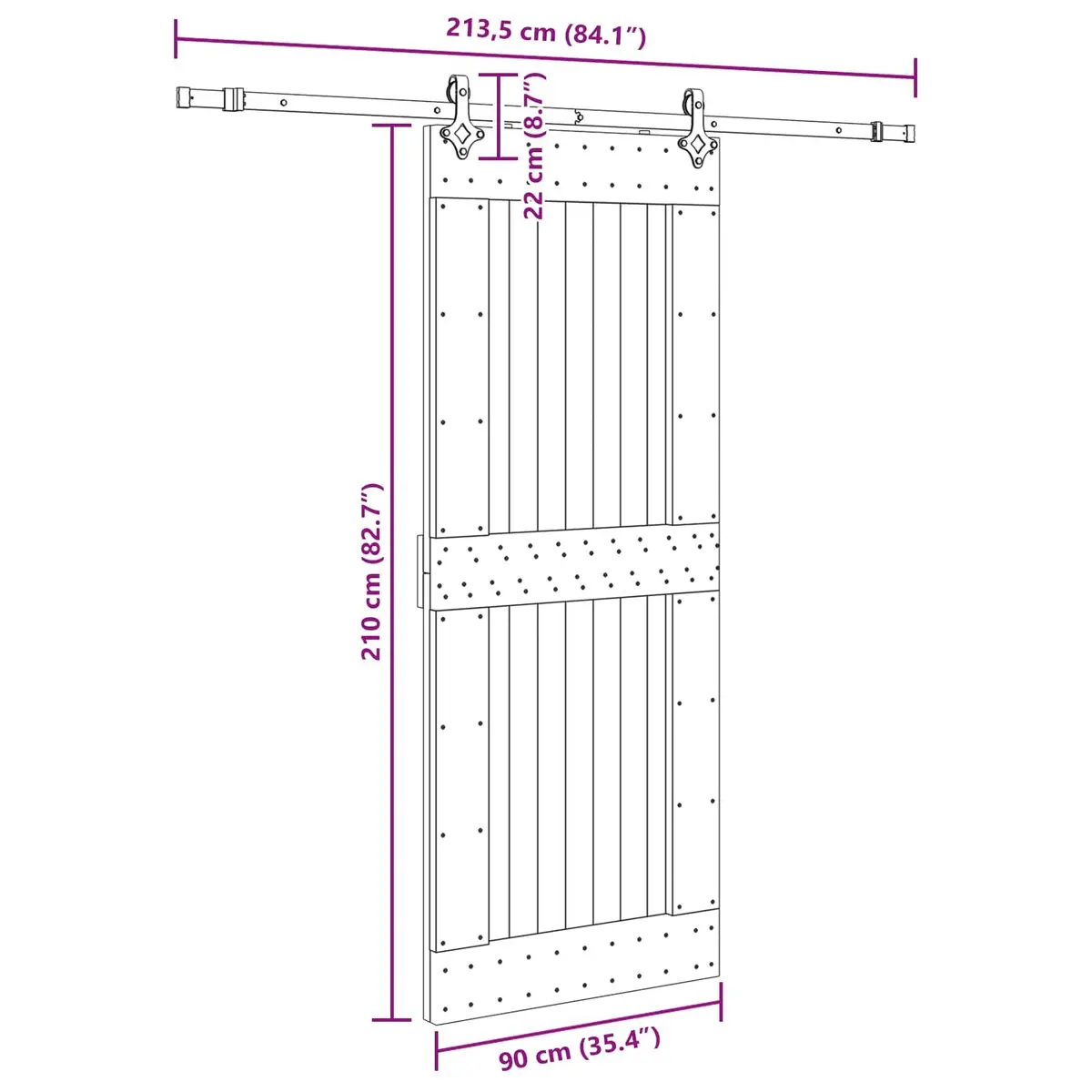 Sliding Door Natural Pine Wood Black Track 90 x 210 cm Modern Room Divider
