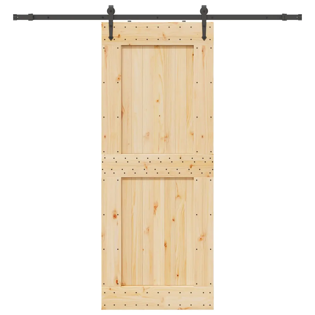 Sliding Door Modern Room Divider Pine Wood 90x210cm Black Track Space-Saving