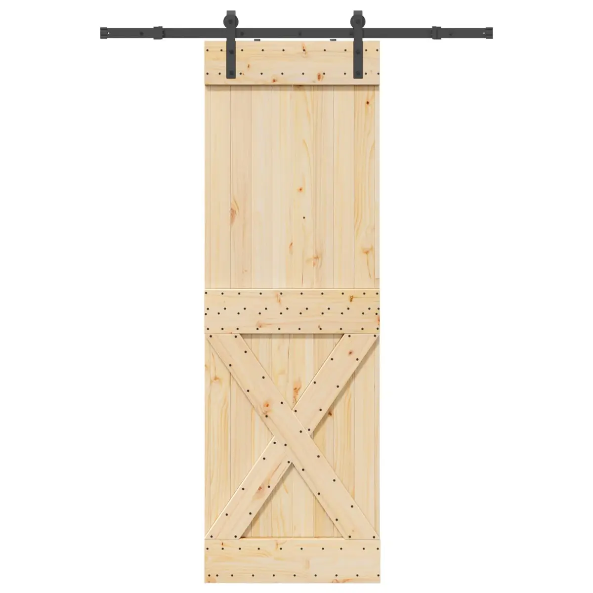Sliding Door Pine Wood Frame Black Track Space-Saving Modern Room Divider