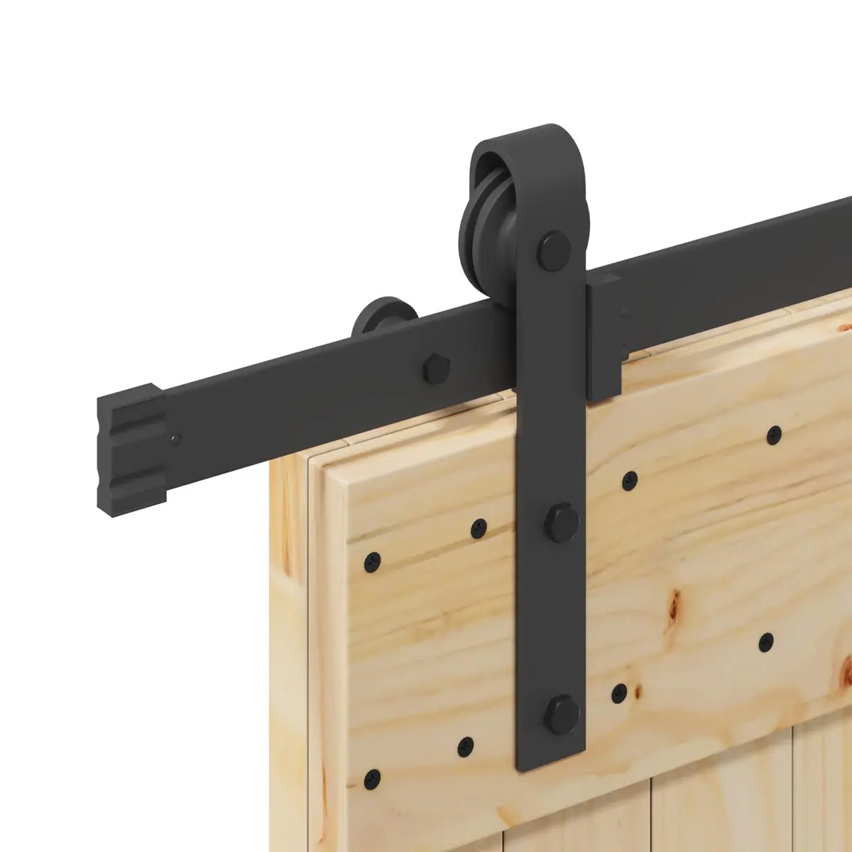 Sliding Door Pine Wood Frame Black Track Space-Saving Modern Room Divider