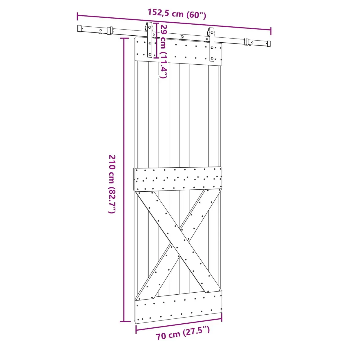 Sliding Door Pine Wood Frame Black Track Space-Saving Modern Room Divider