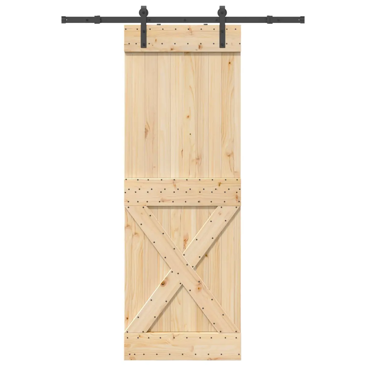 Sliding Door Natural Pine Wood Black Steel Track Modern Space Saving 80x210cm