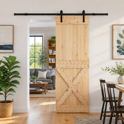 Sliding Door Natural Brown Black 80x210cm Modern Room Divider Space Saving