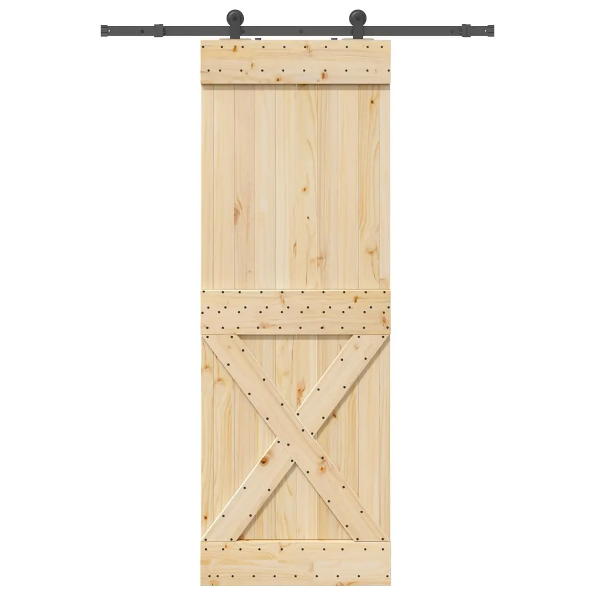 Sliding Door Natural Pine Wood Black Steel Frame 80 cm x 210 cm
