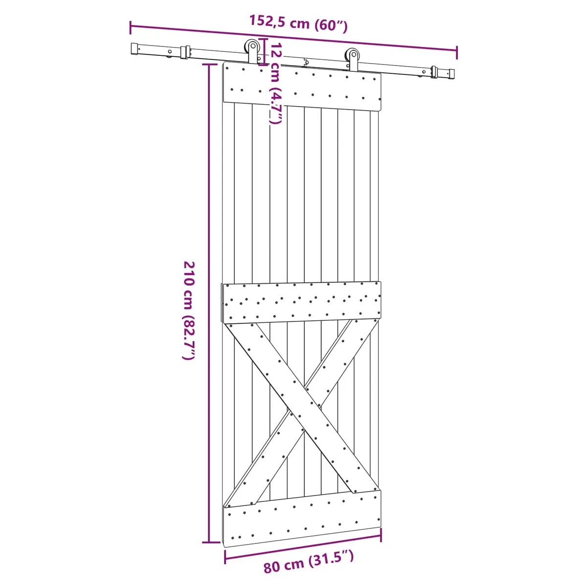 Sliding Door Natural Pine Wood Black Steel Frame 80 cm x 210 cm