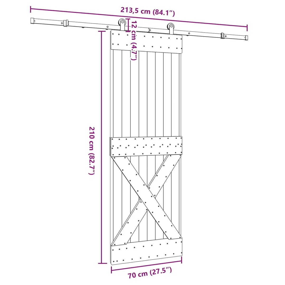 Sliding Door Natural Pine Wood Black Steel Track Space-Saving Modern 70cm x 210cm