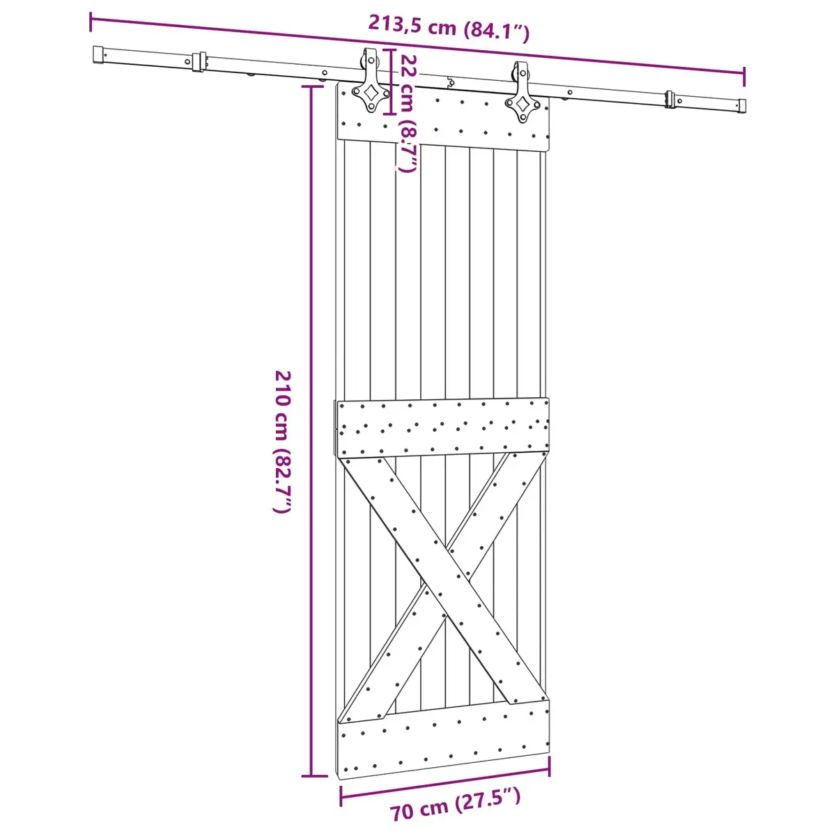70x210cm Sliding Door in Pine & Steel