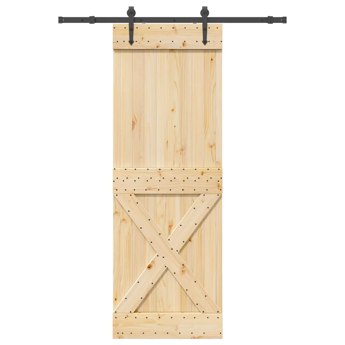Sliding Door Natural Pine Wood Black Track Modern Room Divider 80 cm x 210 cm